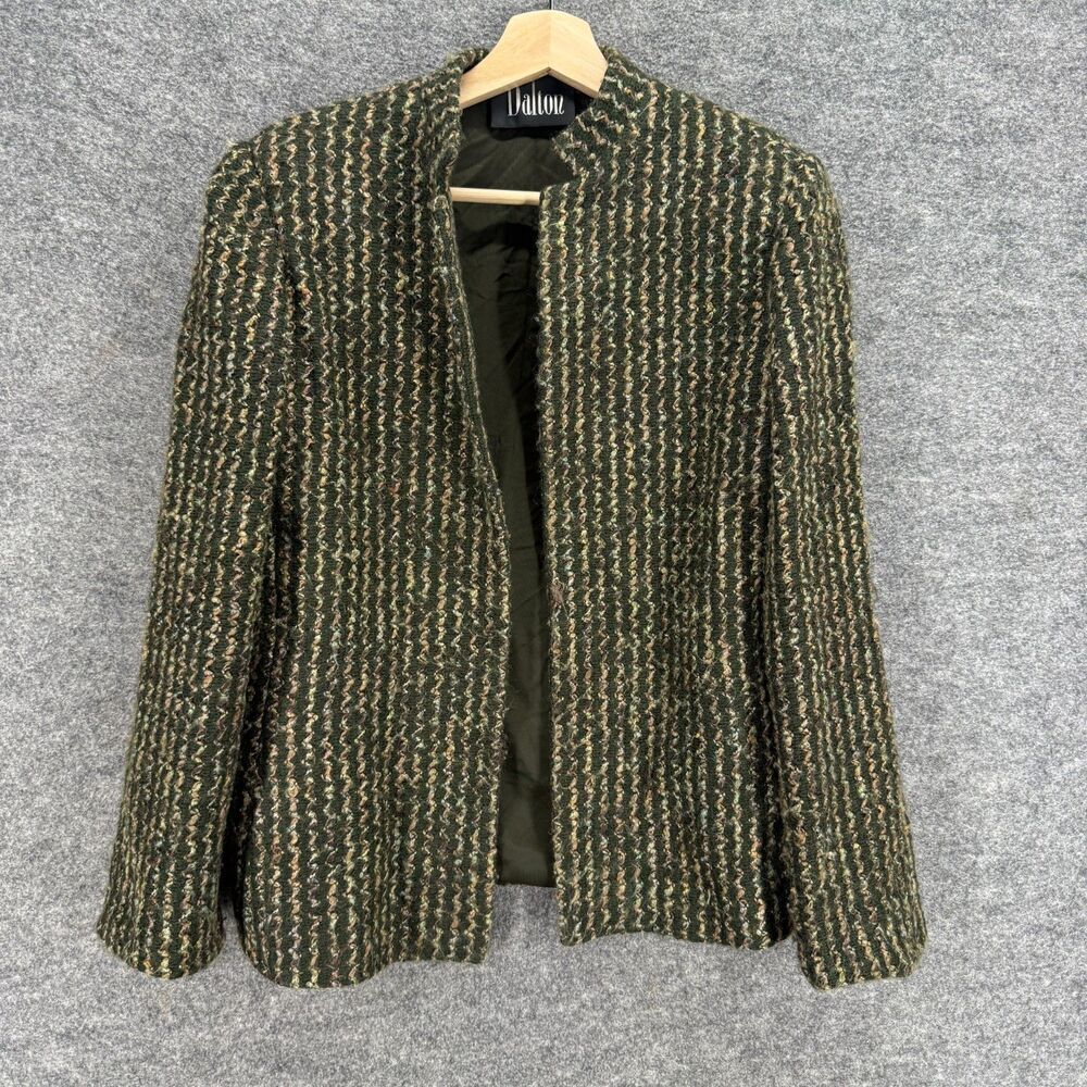 Dalton Blazer Women 14 Black Striped Open Front Long Sleeve Lined Classic Fit